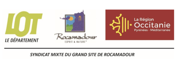 Logos département LOT, commune de rocamadour et région occitanie