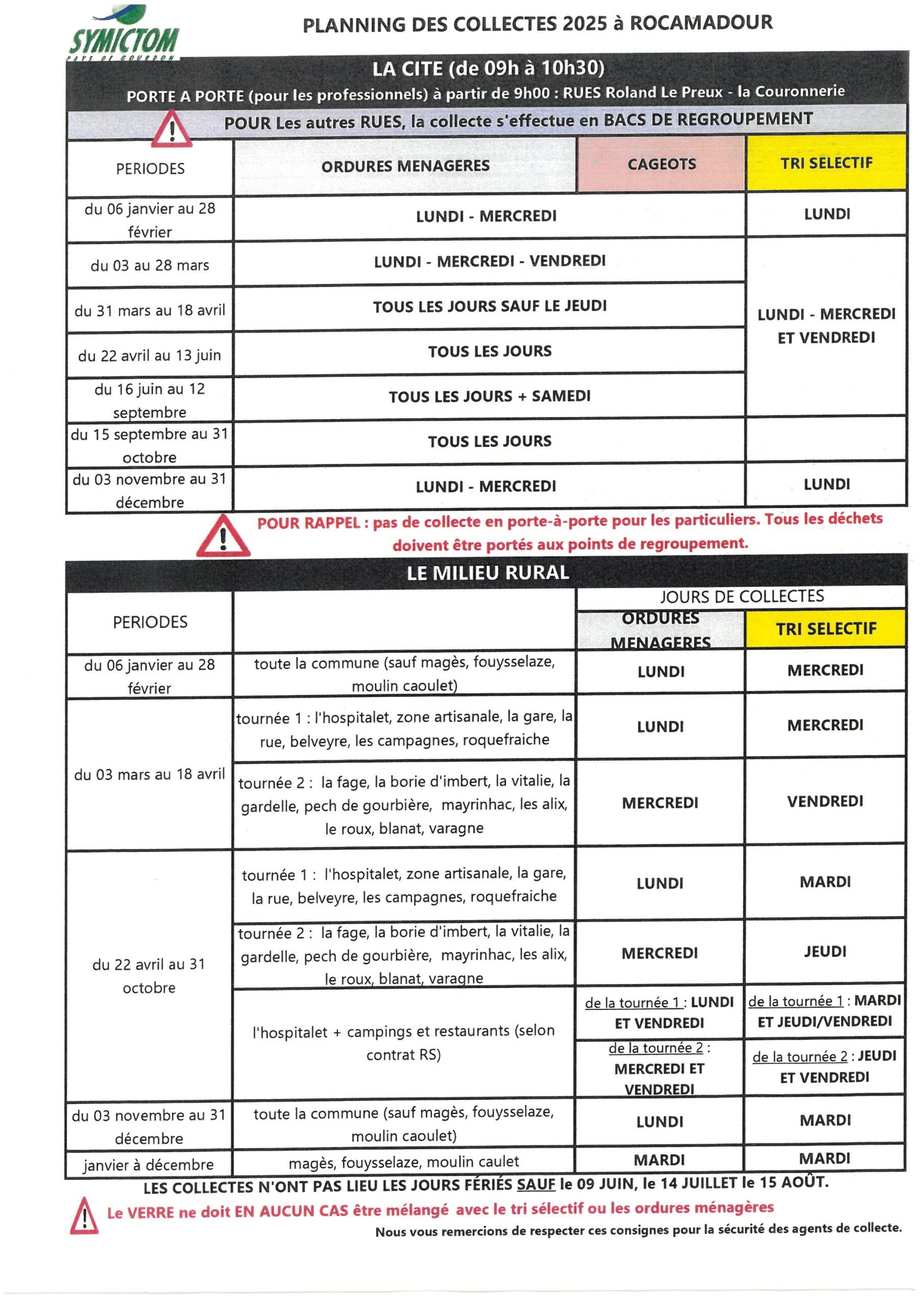 Planning des collectes